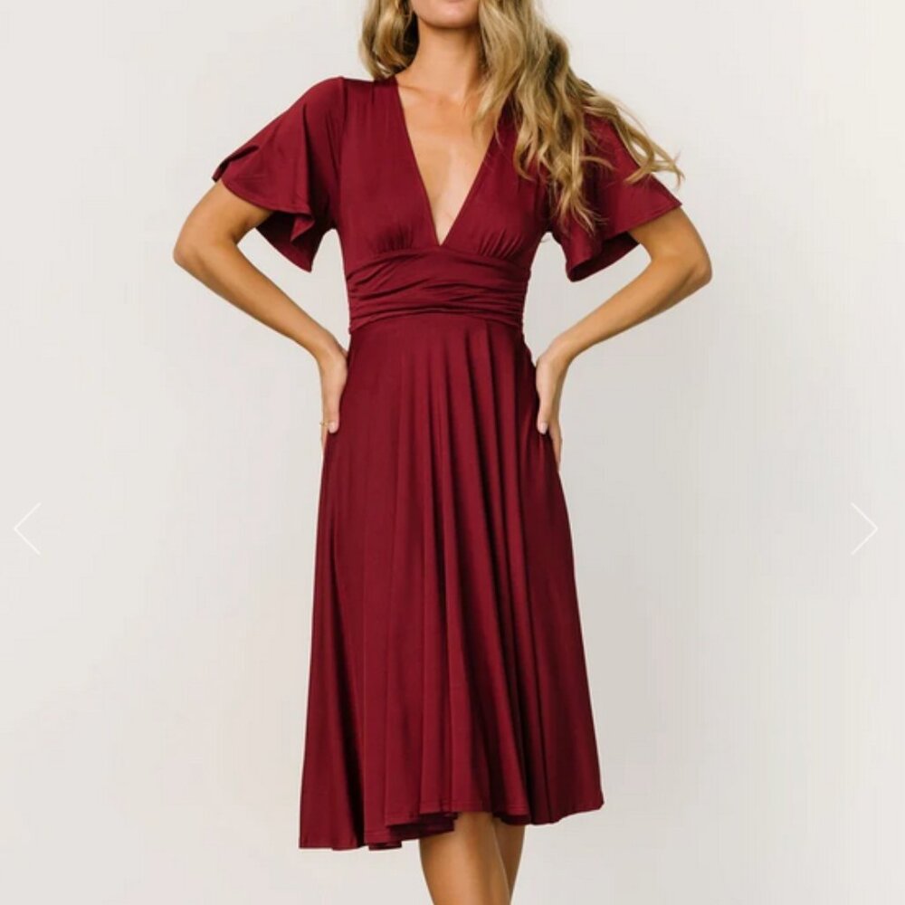 Baltic Born Janette Midi Dress, Wine, L